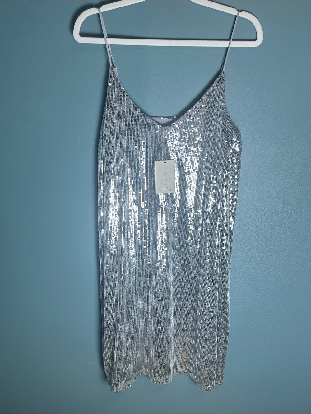 a new day Silver Sequin Mini Lined Dress NWT Sm